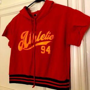 Red cropped athlete printed hoodie